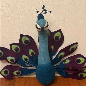 Plush Fiona Walker England Wool Peacock Display Bird  in Teal and Purple